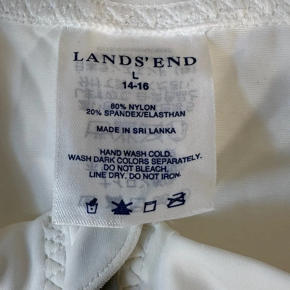 Lands End White Full Zip Rash Guard Swim Shirt Mock Neck Womens Large‎ 14-16
